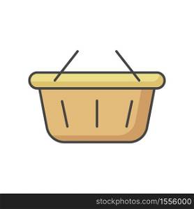 Shopping basket RGB color icon. Buy groceries. E commerce consumer. Retail in supermarket. Hypermarket bag to carry products. Empty basket for store purchase. Isolated vector illustration. Shopping basket RGB color icon