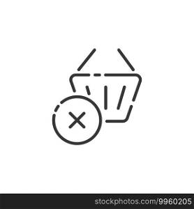 Shopping basket thin line icon. Cross mark. Isolated outline commerce vector illustration