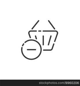 Shopping basket thin line icon. Delete product. Isolated outline commerce vector illustration