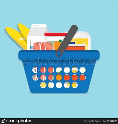 Shopping basket with foods. Illustration for design. shopping basket
