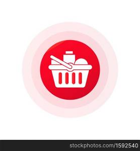 Shopping basket with fresh food and drink. Buy healthy foods in the supermarket. Vector on isolated white background. EPS 10.. Shopping basket with fresh food and drink. Buy healthy foods in the supermarket. Vector on isolated white background. EPS 10