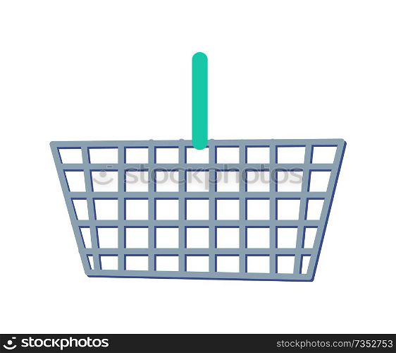 Shopping basket with handle and holes, metallic or plastic bag for items at supermarket vector illustration isolated on white background. Shopping Basket with Handle Vector Illustration