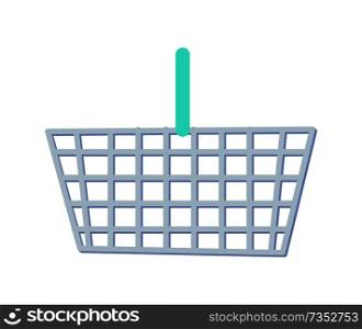Shopping basket with handle and holes, metallic or plastic bag for items at supermarket vector illustration isolated on white background. Shopping Basket with Handle Vector Illustration