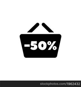 Shopping Basket with Sale Anouncement. Flat Vector Icon. Simple black symbol on white background. Shopping Basket with Sale Anouncement Flat Vector Icon