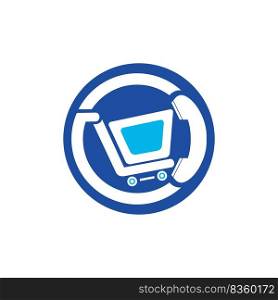 Shopping call vector logo design template illustration. Shopping cart and handset icon. 