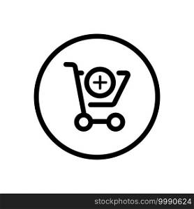 Shopping cart. Add product. Commerce outline icon in a circle. Isolated vector illustration