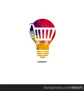 Shopping cart and lamp bulb logo design. Idea shop logo design template.