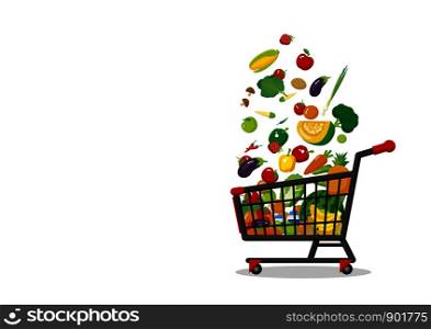 Shopping cart and vegetables on white background vector illustration