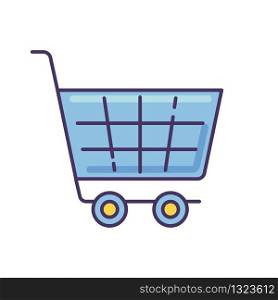 Shopping cart blue RGB color icon. Supermarket trolley. Online shop purchase. Convenience store basket. Buy product in mall. Trade and commerce symbol. Grocery checkout. Isolated vector illustration