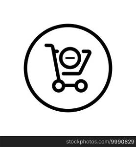Shopping cart. Delete product. Commerce outline icon in a circle. Isolated vector illustration