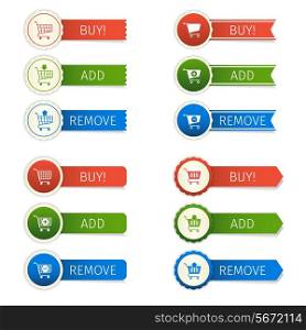 Shopping cart e-commerce web design elements paper sticker set isolated vector illustration