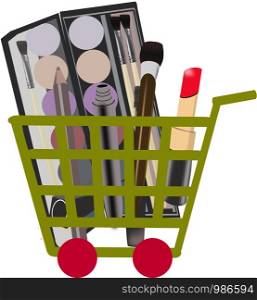 shopping cart full of female cosmetics