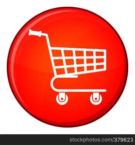 Shopping cart icon in red circle isolated on white background vector illustration. Shopping cart icon, flat style