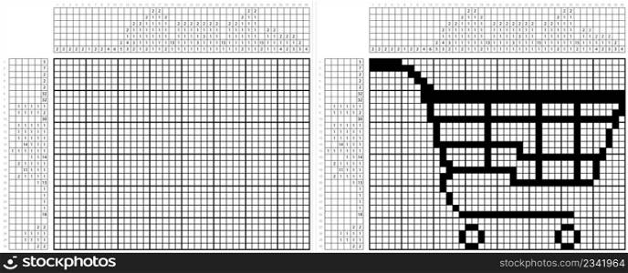 Shopping Cart Icon Nonogram Pixel Art, Buy Basket, Business Icon, Trolley, Vector Art Illustration, Logic Puzzle Game Griddlers, Pic-A-Pix, Picture Paint By Numbers, Picross