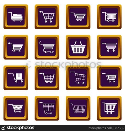Shopping cart icons set in purple color isolated vector illustration for web and any design. Shopping cart icons set purple