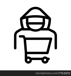 Shopping Cart Thief Icon Vector. Outline Shopping Cart Thief Sign. Isolated Contour Symbol Illustration. Shopping Cart Thief Icon Vector Outline Illustration