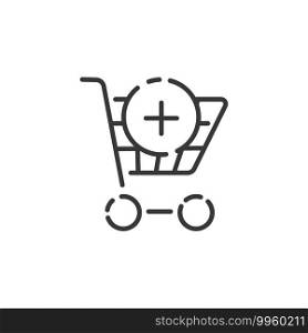 Shopping cart thin line icon. Add product. Isolated outline commerce vector illustration