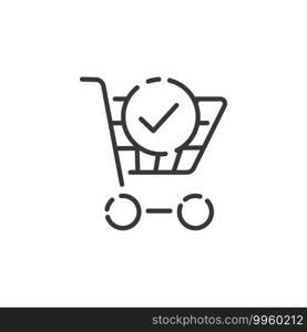Shopping cart thin line icon. Check mark. Isolated outline commerce vector illustration