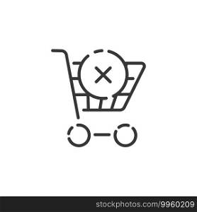 Shopping cart thin line icon. Cross mark. Isolated outline commerce vector illustration