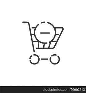 Shopping cart thin line icon. Delete product. Isolated outline commerce vector illustration