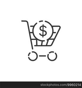 Shopping cart thin line icon. Dollar symbol. Isolated outline commerce vector illustration