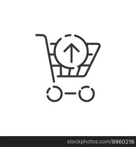 Shopping cart thin line icon. Up arrow. Isolated outline commerce vector illustration