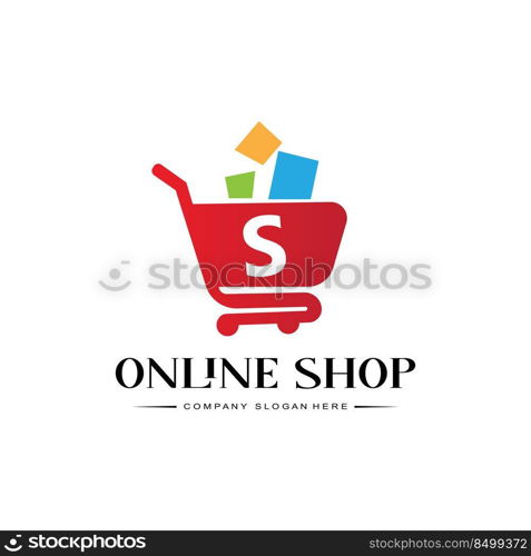 shopping cart trolley and bag logo symbol vector with letter S