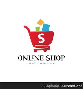 shopping cart trolley and bag logo symbol vector with letter S