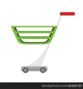 Shopping cart vector in flat style design. Supermarket equipment for goods transportation. Illustration for grocery store, retail companies advertising, icon for shopping services. . Shopping Cart Vector Illustration in Flat Design.. Shopping Cart Vector Illustration in Flat Design.