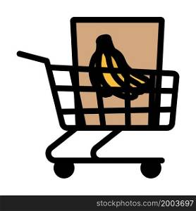 Shopping Cart With Bag Of Food Icon. Editable Bold Outline With Color Fill Design. Vector Illustration.