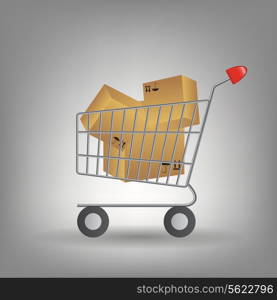 shopping cart with boxes icon vector illustration