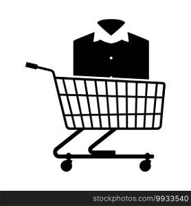 Shopping Cart With Clothes  Shirt  Icon. Black Glyph Design. Vector Illustration.