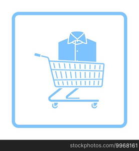 Shopping Cart With Clothes  Shirt  Icon. Blue Frame Design. Vector Illustration.