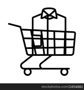 Shopping Cart With Clothes  Shirt  Icon. Bold outline design with editable stroke width. Vector Illustration.