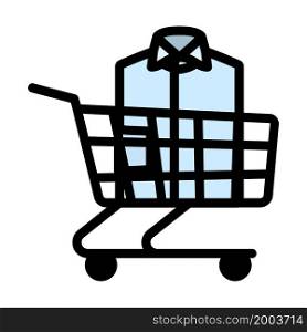 Shopping Cart With Clothes (Shirt) Icon. Editable Bold Outline With Color Fill Design. Vector Illustration.