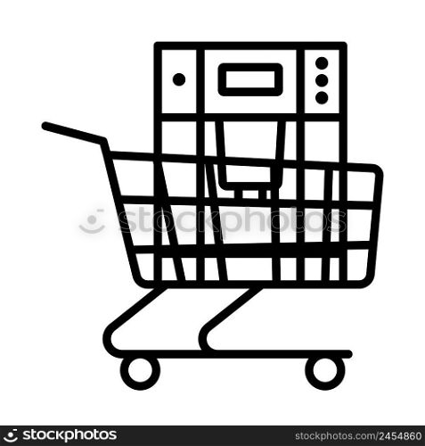 Shopping Cart With Cofee Machine Icon. Bold outline design with editable stroke width. Vector Illustration.