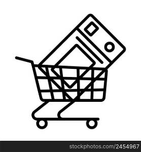 Shopping Cart With Microwave Oven Icon. Bold outline design with editable stroke width. Vector Illustration.