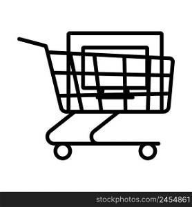Shopping Cart With PC Icon. Bold outline design with editable stroke width. Vector Illustration.