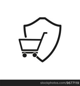 Shopping cart with shield. Secure purchase icon. Vector illustration. EPS 10. Stock image.. Shopping cart with shield. Secure purchase icon. Vector illustration. EPS 10.