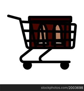 Shopping Cart With Shoes In Box Icon. Editable Bold Outline With Color Fill Design. Vector Illustration.