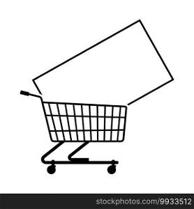 Shopping Cart With TV Icon. Black Glyph Design. Vector Illustration.