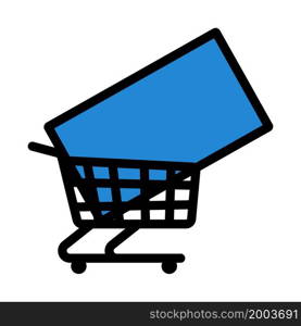 Shopping Cart With TV Icon. Editable Bold Outline With Color Fill Design. Vector Illustration.