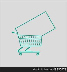 Shopping Cart With TV Icon. Green on Gray Background. Vector Illustration.