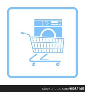Shopping Cart With Washing Machine Icon. Blue Frame Design. Vector Illustration.