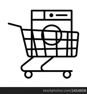 Shopping Cart With Washing Machine Icon. Bold outline design with editable stroke width. Vector Illustration.