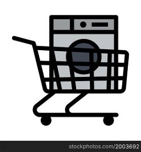 Shopping Cart With Washing Machine Icon. Editable Bold Outline With Color Fill Design. Vector Illustration.