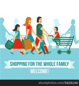 Shopping center concept with flat happy people silhouettes vector illustration. Shopping Center Concept