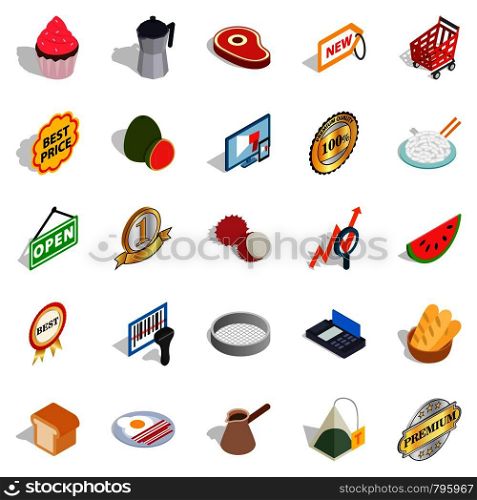 Shopping complex icons set. Isometric set of 25 shopping complex vector icons for web isolated on white background. Shopping complex icons set, isometric style