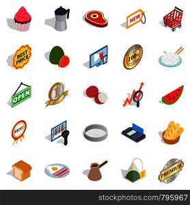 Shopping complex icons set. Isometric set of 25 shopping complex vector icons for web isolated on white background. Shopping complex icons set, isometric style