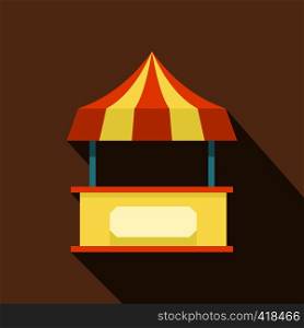 Shopping counter with orange tent icon. Flat illustration of shopping counter with tent vector icon for web isolated on coffee background. Shopping counter orange with tent icon, flat style